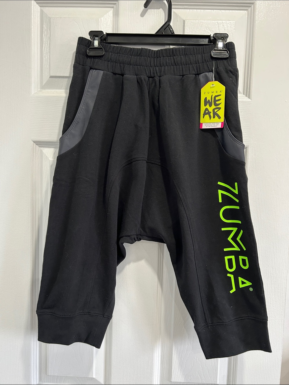 Zumba Drop Crotch Black Jogger Sweatpants with Neon Green Logo